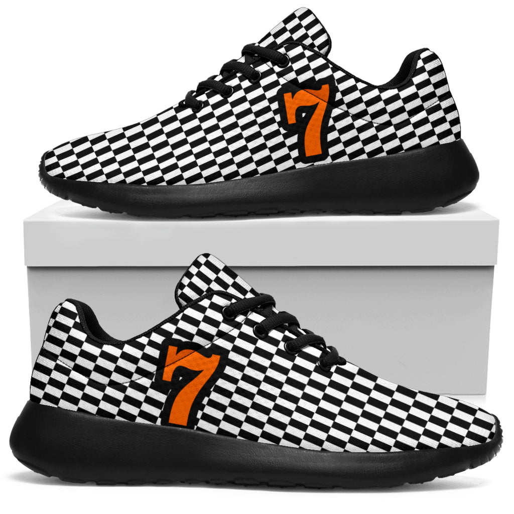 Racing Sneakers Checkered Flag Number 7 Orange