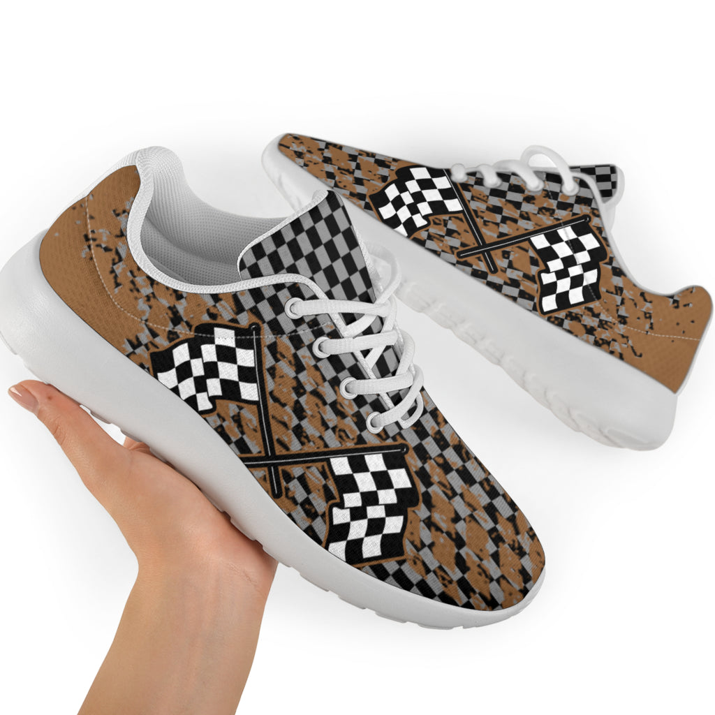 Dirt Racing Muddy Checkered Flag Sneakers White