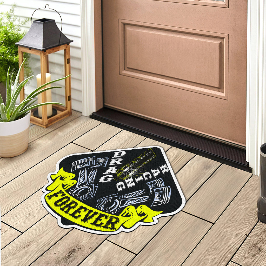 Custom shaped drag racing door mat