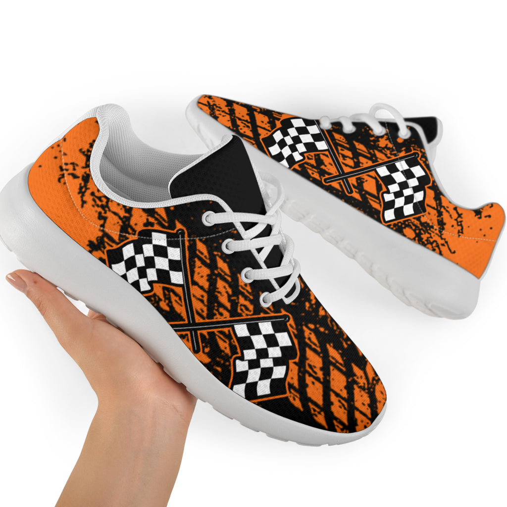 Dirt Racing Orange Muddy Flag Sneakers White