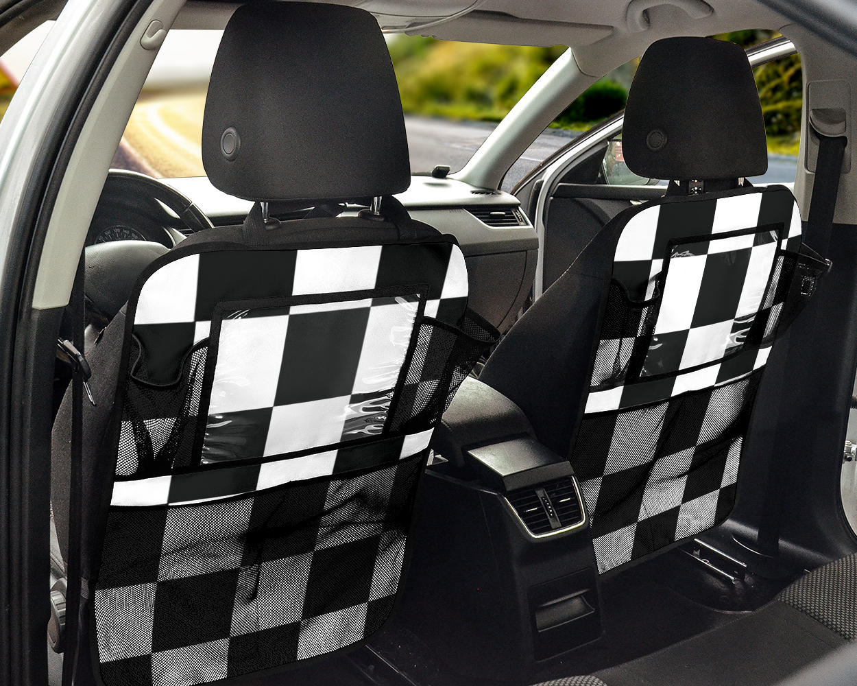 Racing Checkered Car Back Seat Organizer