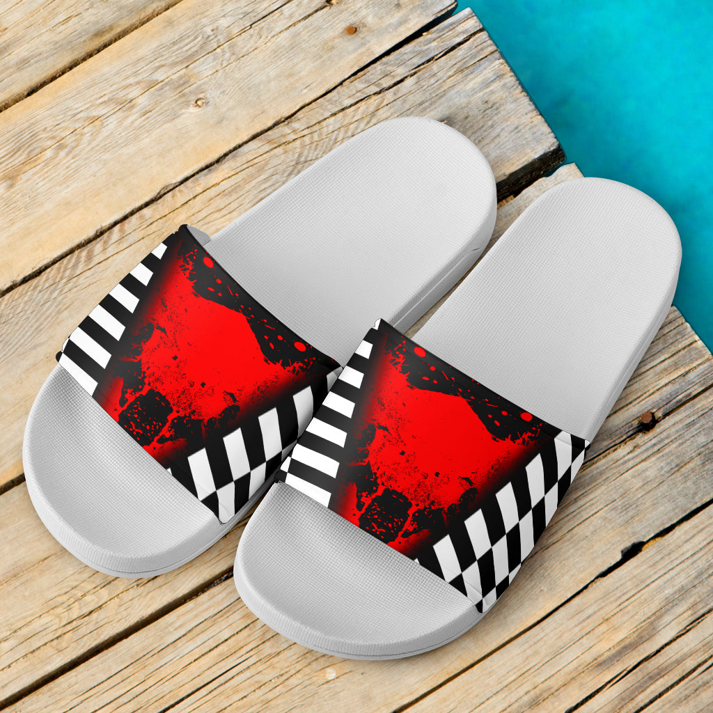 Checkered Racing Sandals Racing Checkered Mixed Red Slide Sandals White