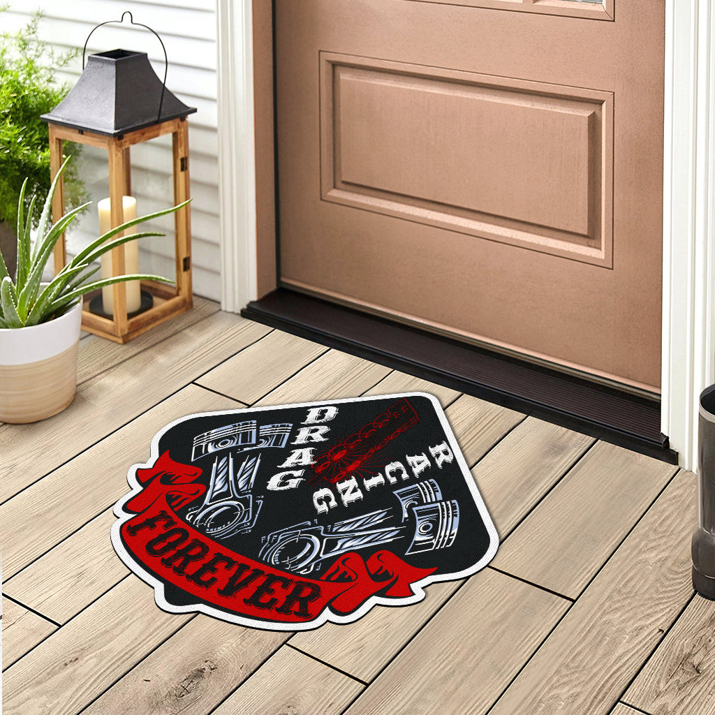 Custom shaped drag racing door mat