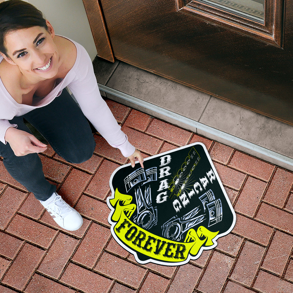 Custom shaped drag racing door mat