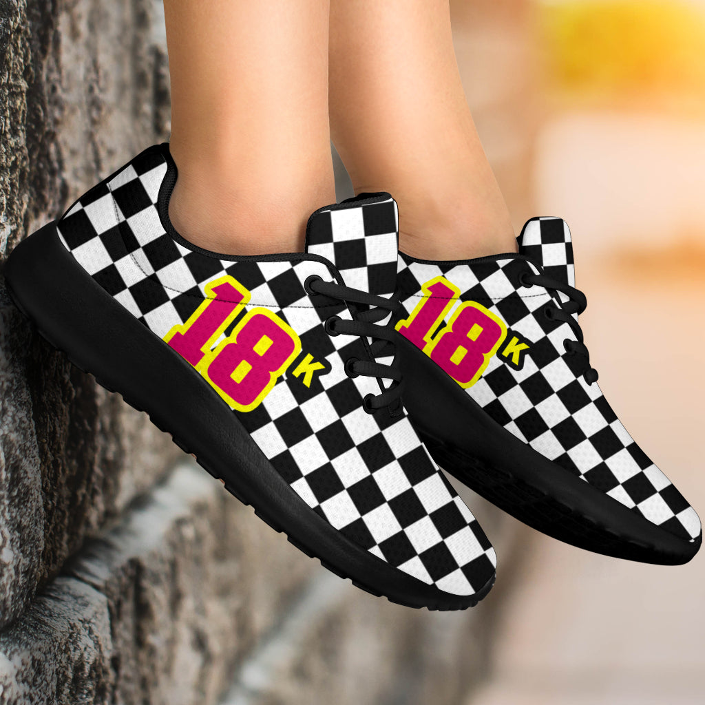 Custom Racing Sneakers Checkered Flag Number 18k Pink/yellow