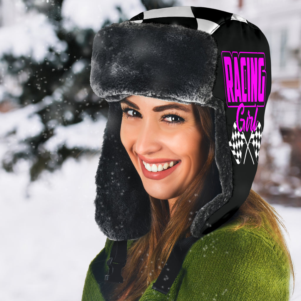 Racing Girl Checkered Trapper Hat 