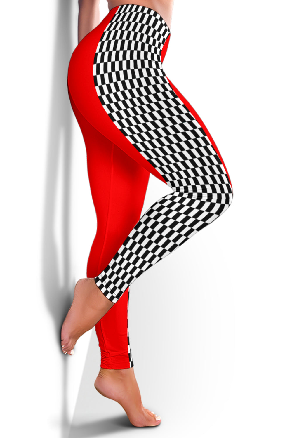 Racing Checkered Flag Leggings Mixed Red