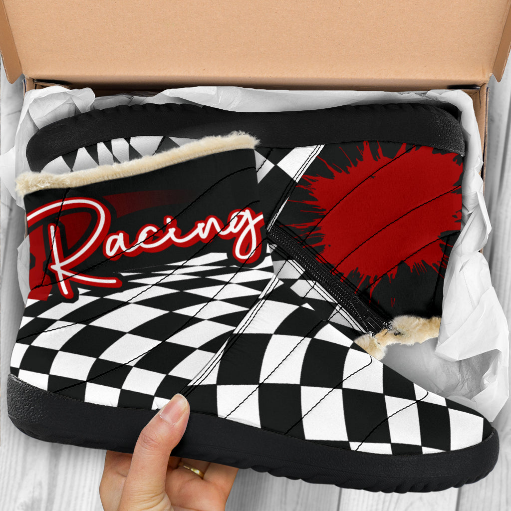 Racing Checkered Cozy Winter Boots