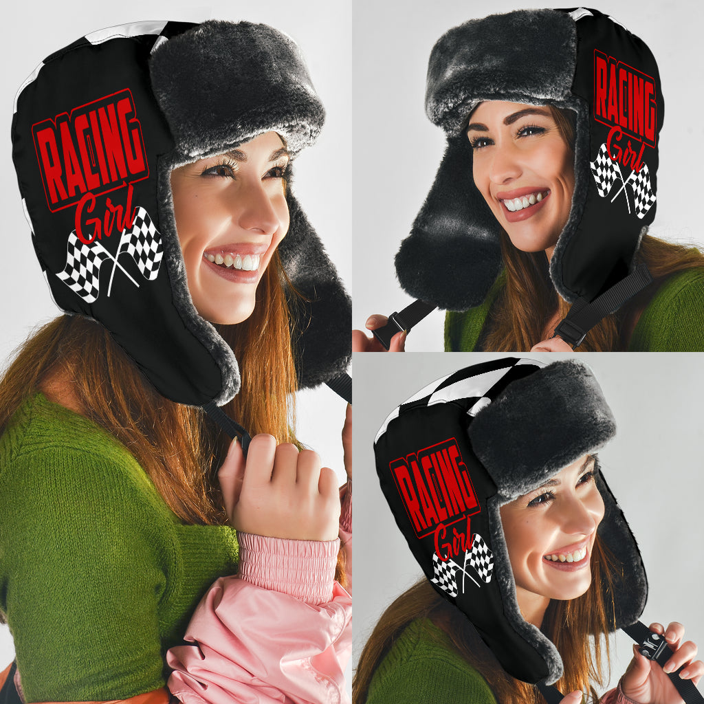 Racing Girl Checkered Trapper Hat 