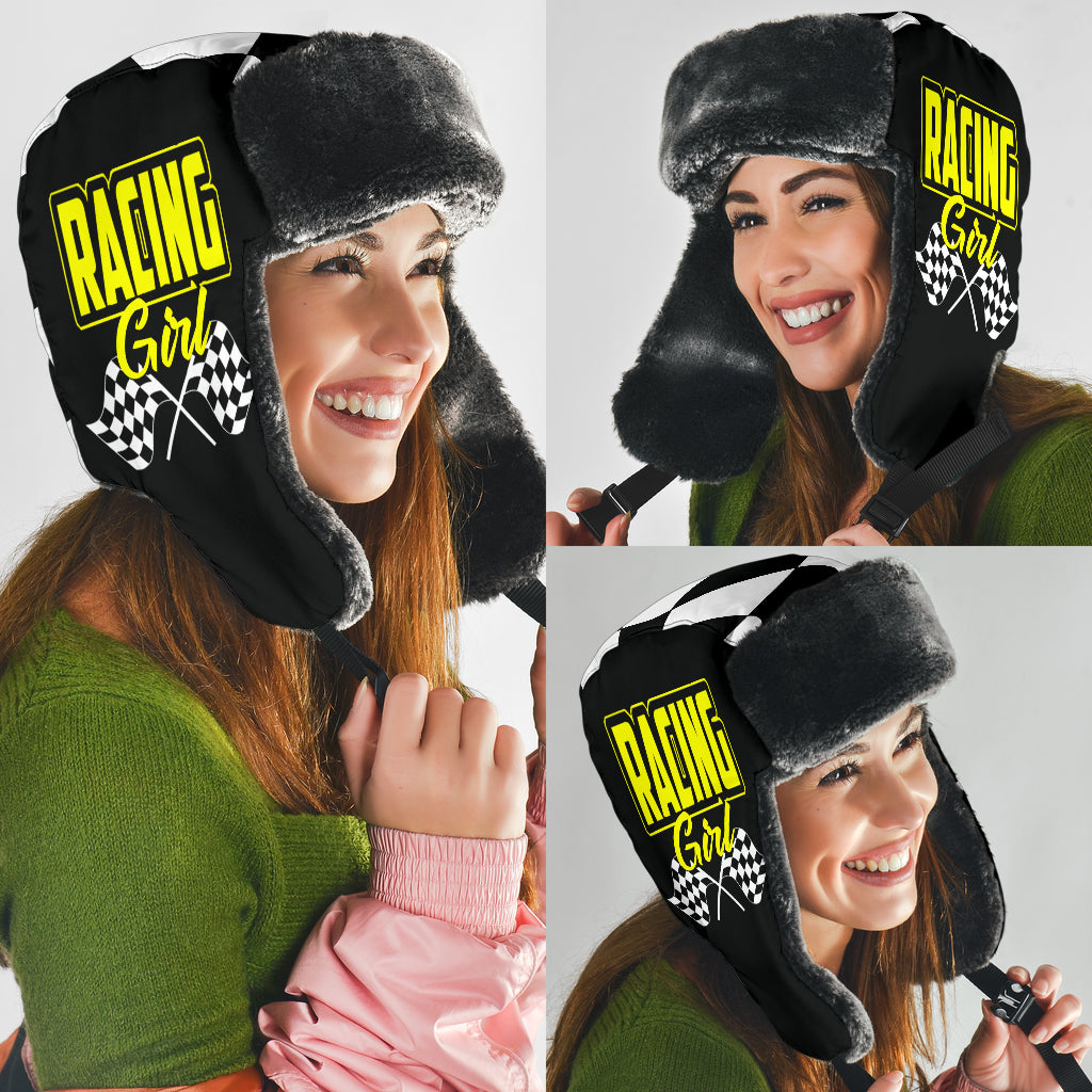 Racing Girl Checkered Trapper Hat