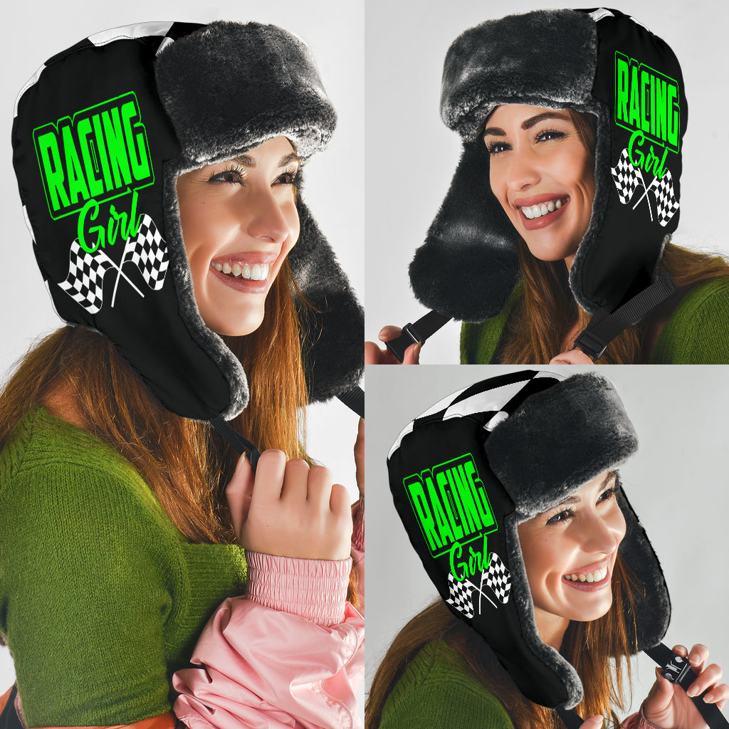 Racing Girl Checkered Trapper Hat 