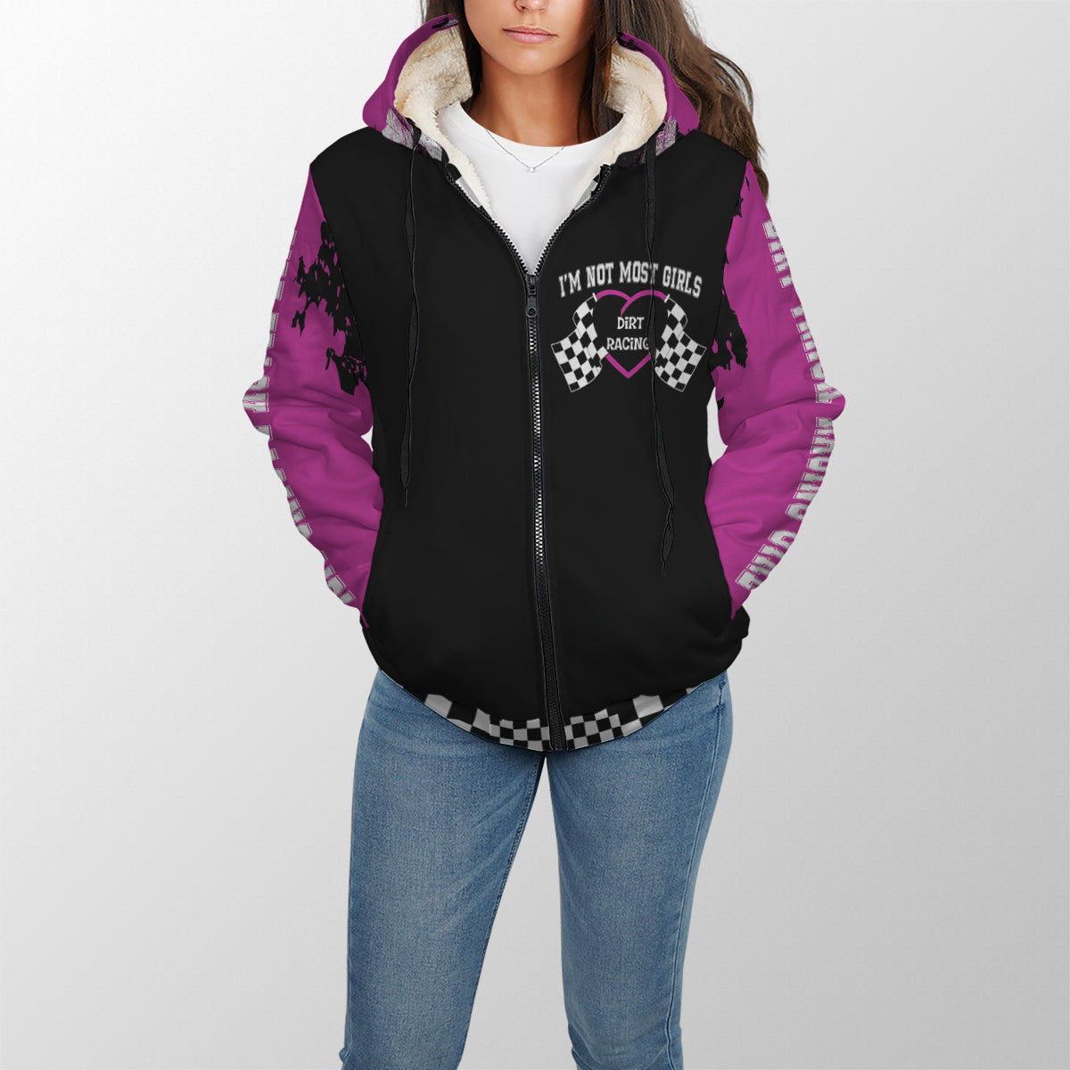 Dirt Track Racing Girl Sherpa Jacket pink