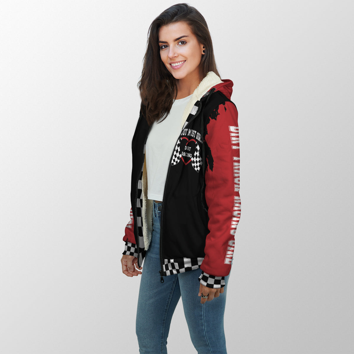 Dirt Track Racing Girl Sherpa Jacket Red