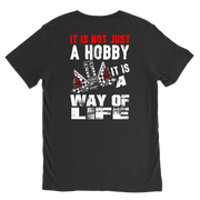 Custom drag racing apparel featuring the quote It Is Not Just A Hobby It Is A Way Of Life for quarter-mile fans and hot rod enthusiasts.
