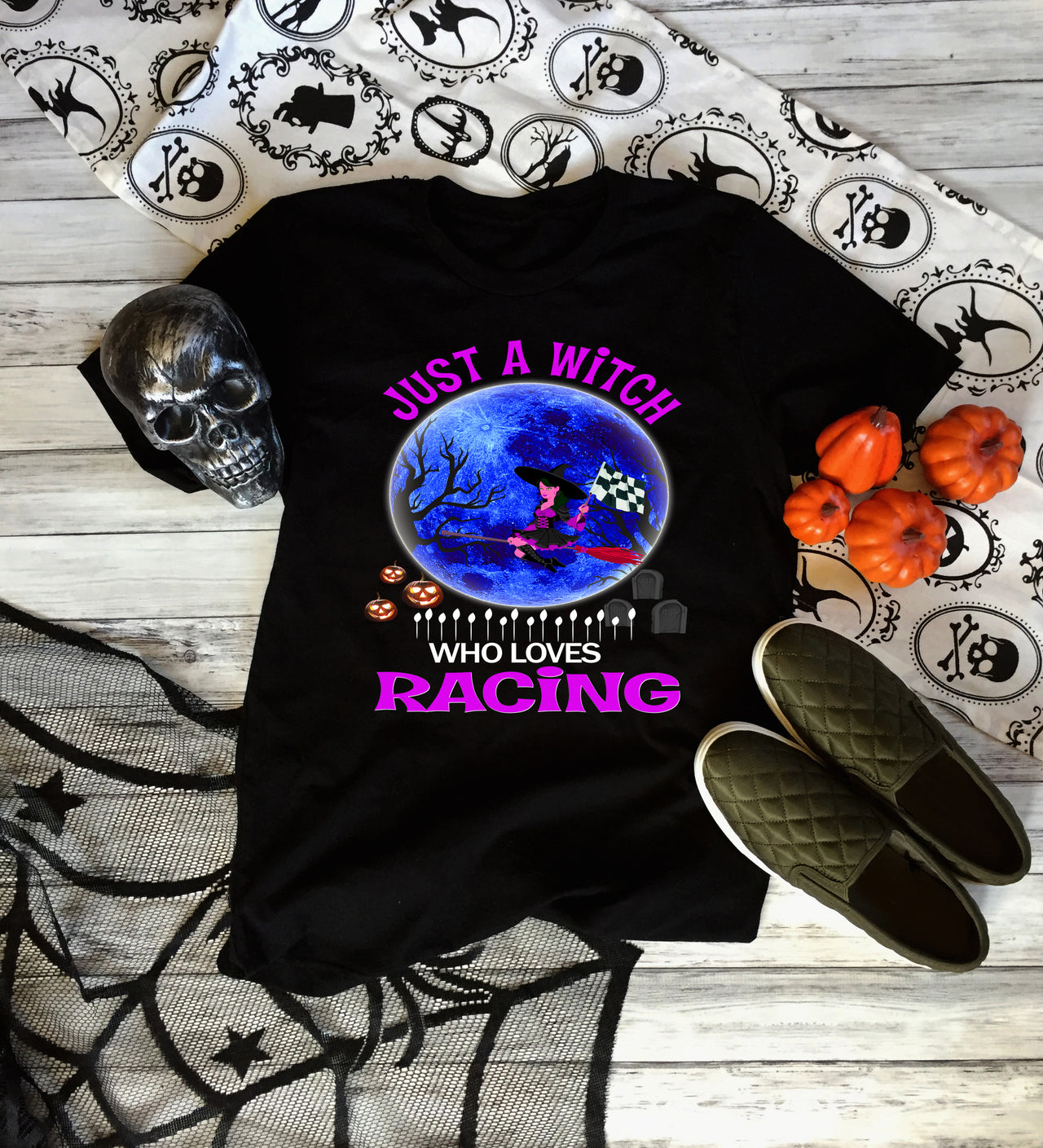 Just A Witch Who Loves Racing T-Shirts