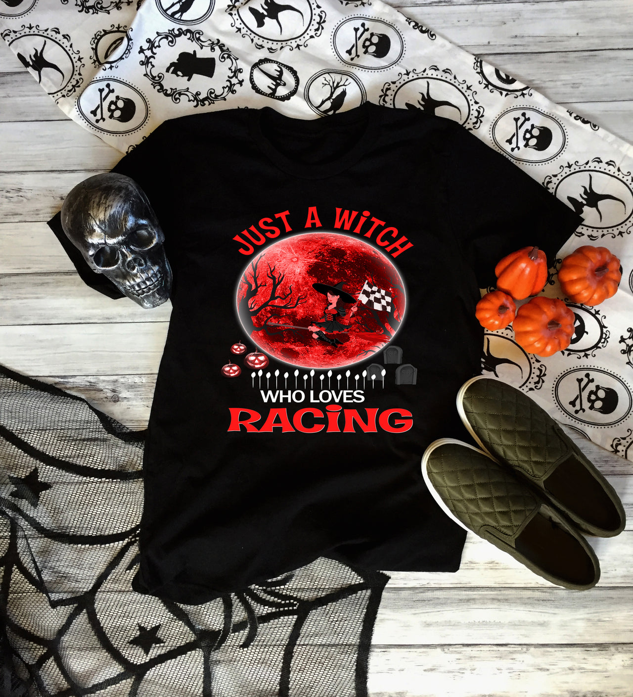 Just A Witch Who Loves Racing T-Shirts
