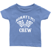 blue t-shirt with mommy's pit crew design