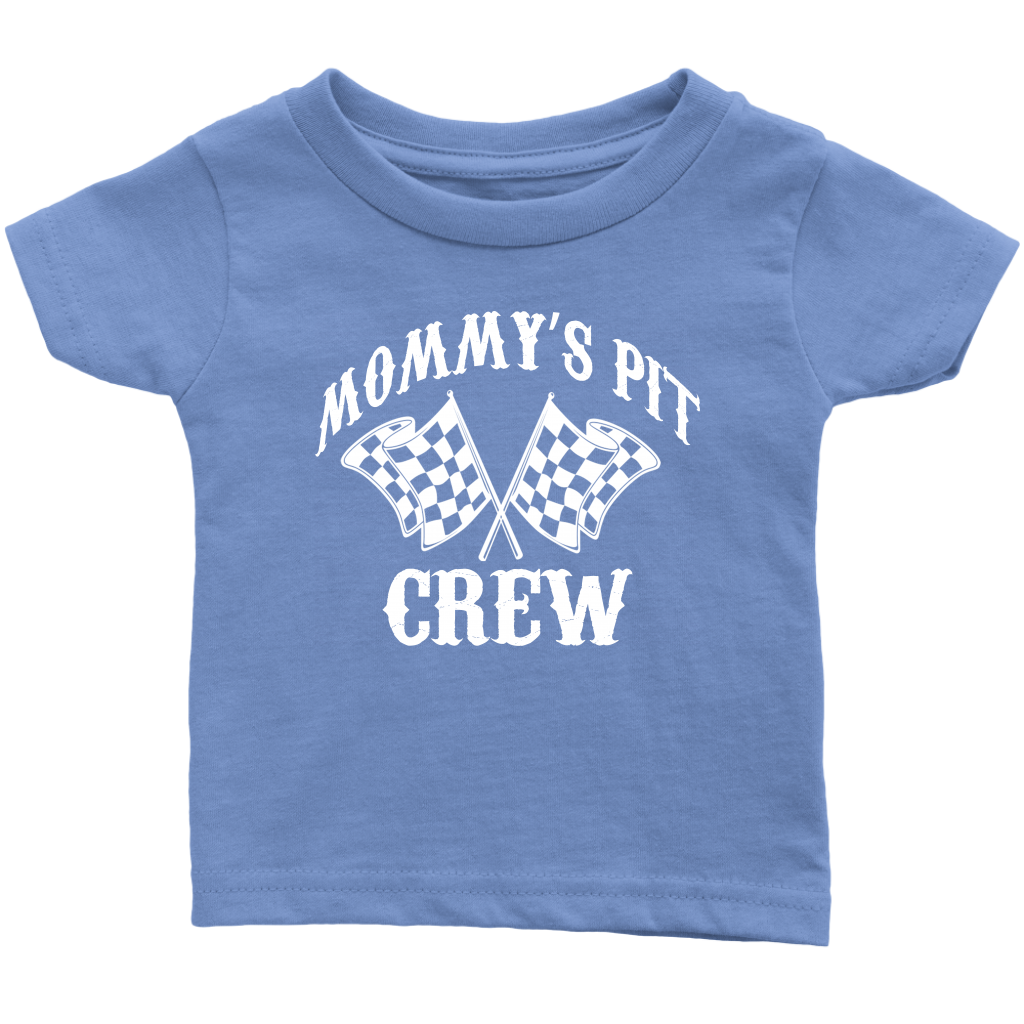 blue t-shirt with mommy's pit crew design