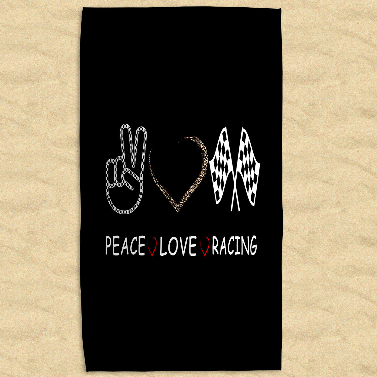 Peace Love Racing Beach Towel