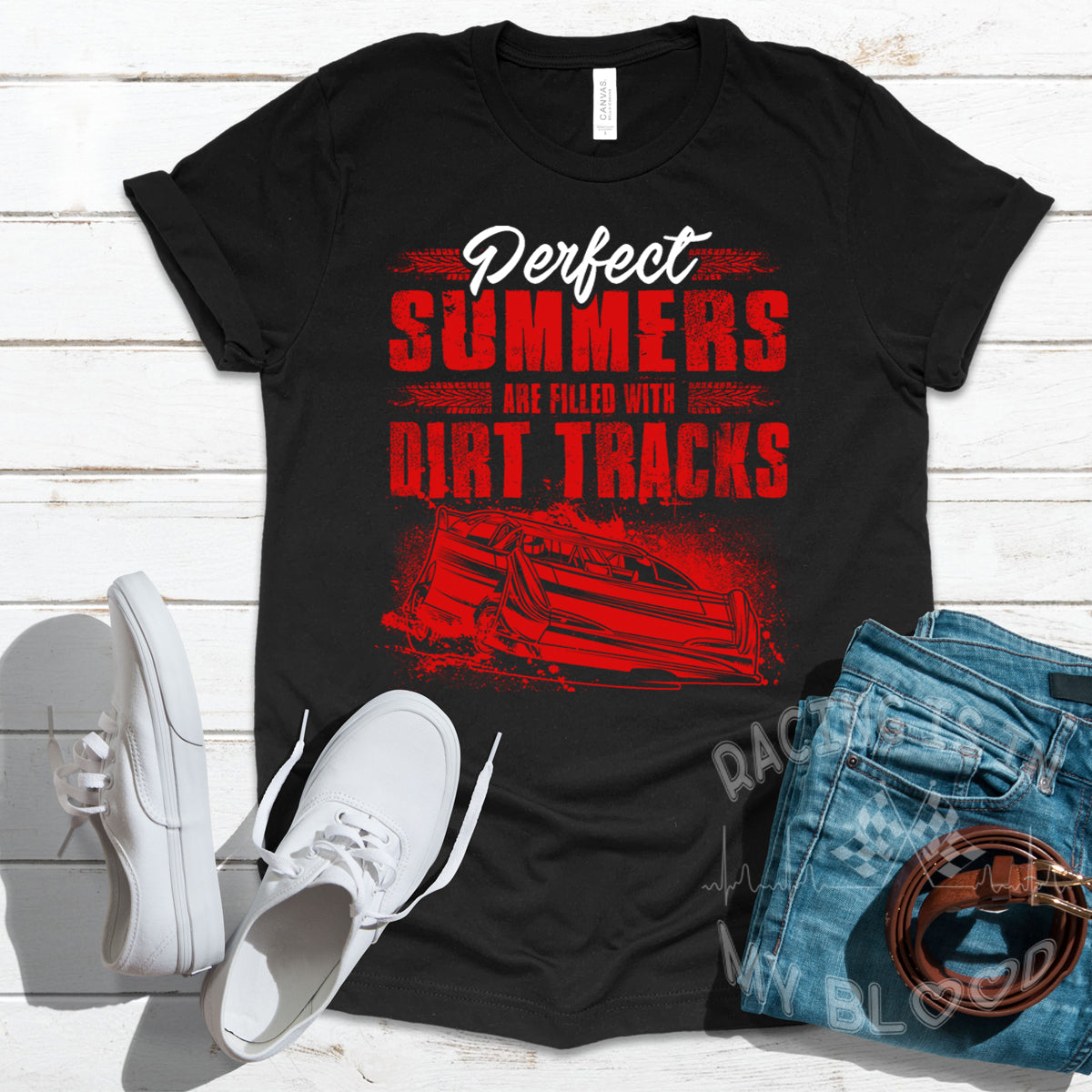 Perfect Summers Are Filled With Dirt Tracks RedV T-Shirts!