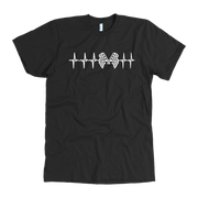 Motorsports apparel featuring a racing heartbeat EKG pulse line graphic with a race car silhouette for speedway and drag strip fans.