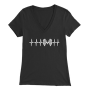 Motorsports apparel featuring a racing heartbeat EKG pulse line graphic with a race car silhouette for speedway and drag strip fans.