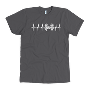 Motorsports apparel featuring a racing heartbeat EKG pulse line graphic with a race car silhouette for speedway and drag strip fans.