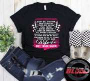 Wife Of A Dirt Track Racer apparel collection featuring classic women's t-shirts, lightweight racerback tanks, and a cozy fleece unisex hoodie for trackside racing fans.