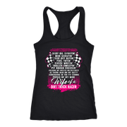 Wife Of A Dirt Track Racer apparel collection featuring classic women's t-shirts, lightweight racerback tanks, and a cozy fleece unisex hoodie for trackside racing fans.